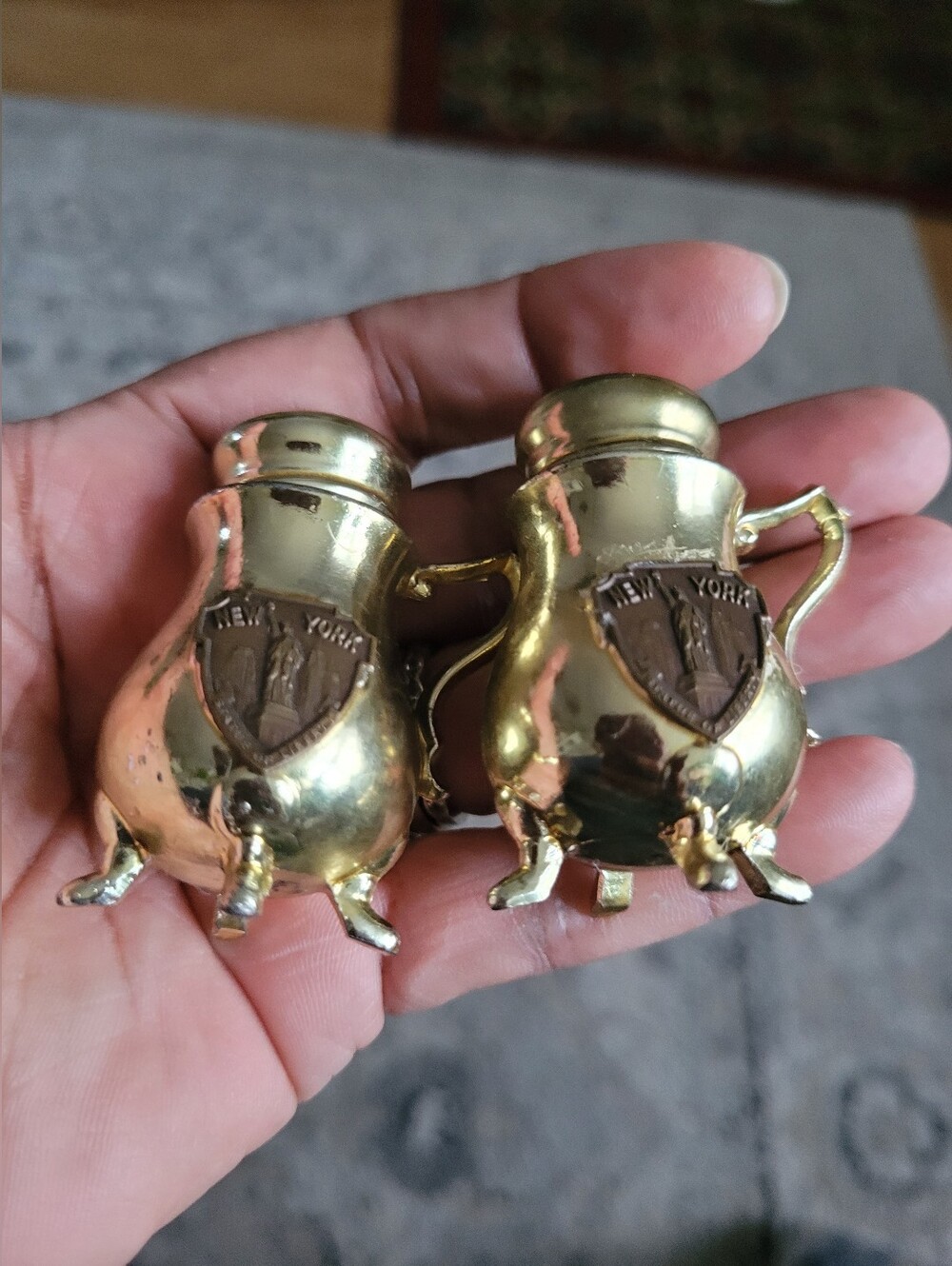 Brass New York Souvenir Salt and Pepper Shakers